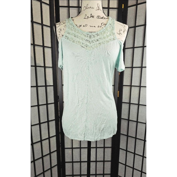SELF ESTEEM Mint‎ Green Lace Trim Top Womens Medium - Picture 2 of 6